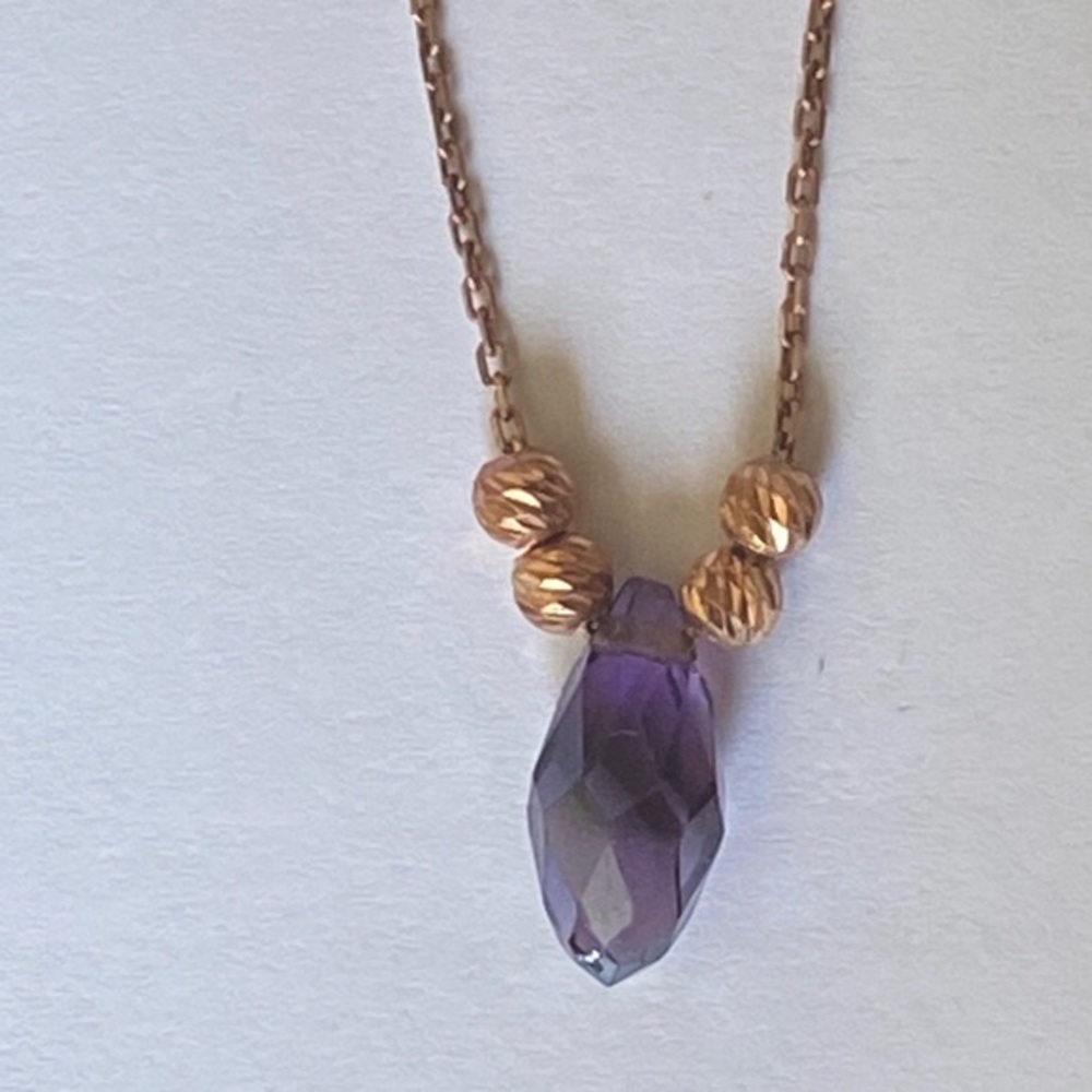 925 Silver necklace purple drop crystal glass bead - Picture 3 of 4